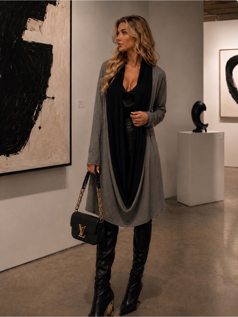 VENUS Black & Gray Long-sleeve Wrap/Pull Over